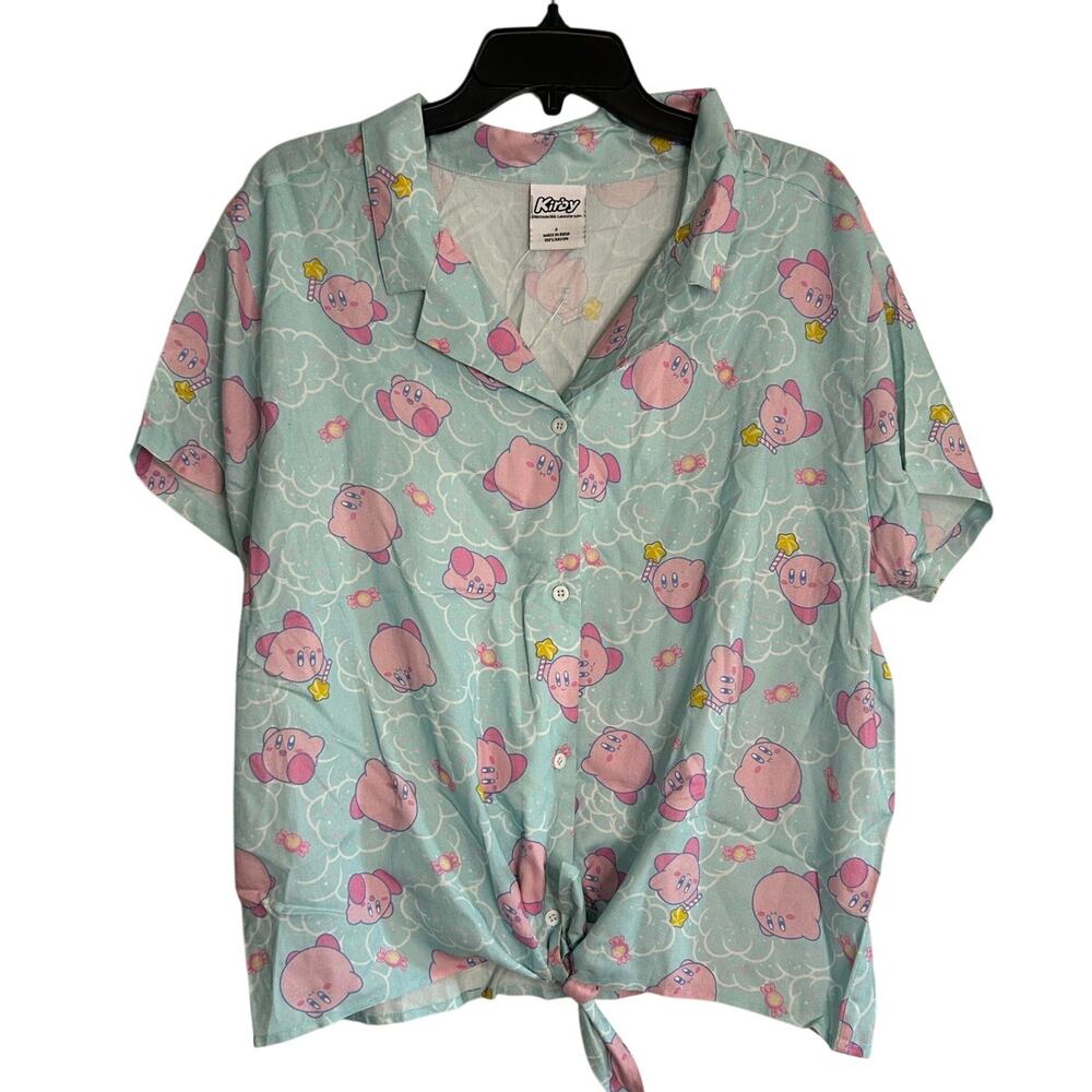 KIRBY New All Over Print Short Sleeve Tie Front Jammie Top Size 2